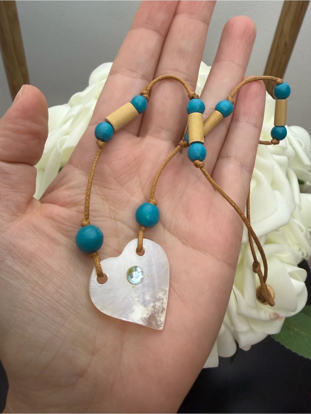 Turquoise Bead Heart Pendant Necklace - Unbranded